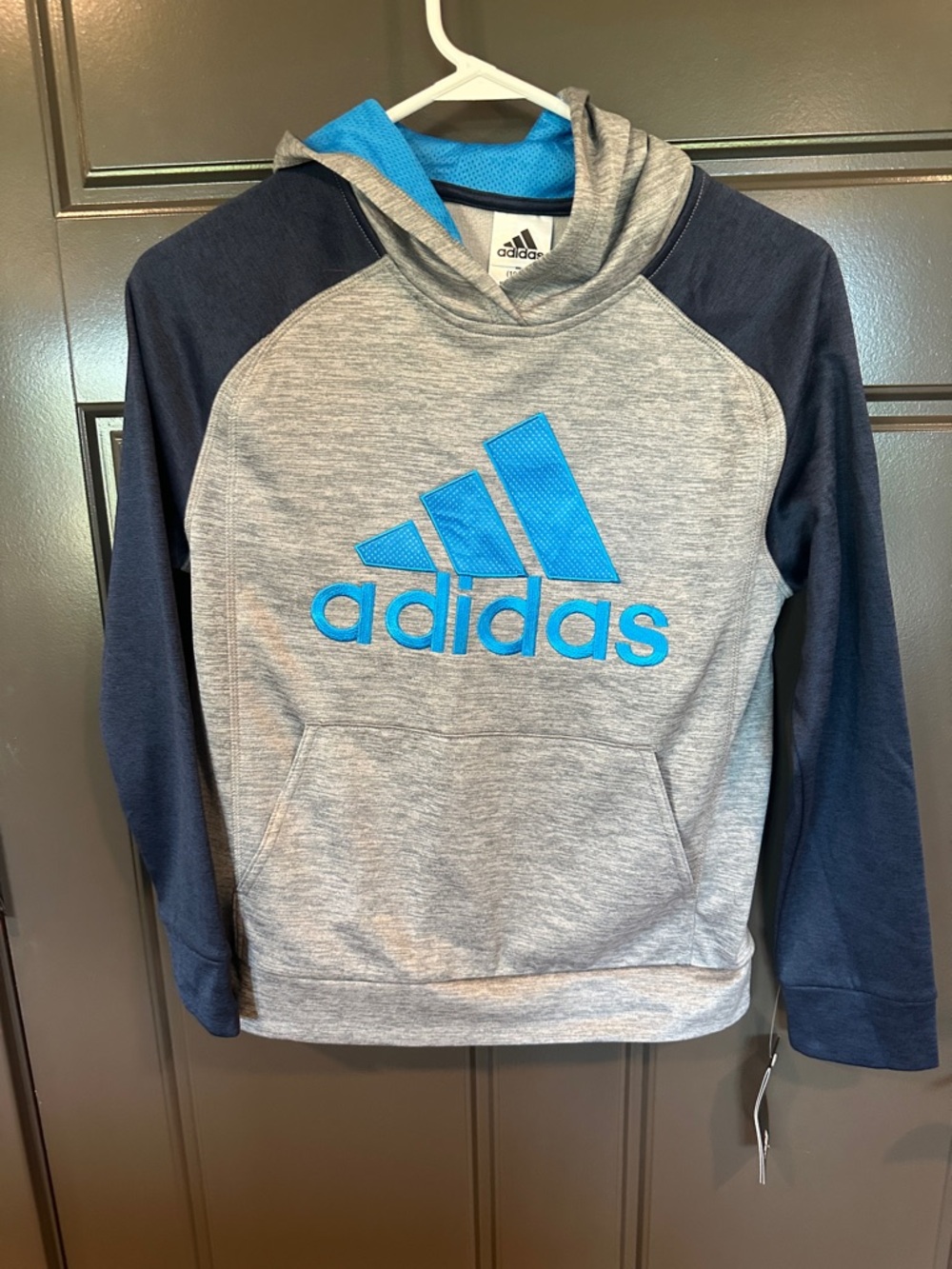 adidas Gray & Blue Logo Hoodie Kids Sweatshirt